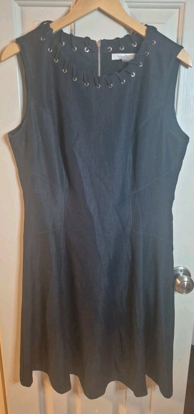 Vintage Jean Dress Sleeveless Stretch Denim Peter Nygard Size 10 Spandex
